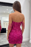 Corset Off The Shoulder Bodycon Sparkly Pink Mini Homecoming Dress