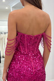 Corset Off The Shoulder Bodycon Sparkly Pink Mini Homecoming Dress