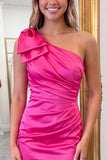 One Shoulder Bodycon Red Mini Homecoming Dress With Bow