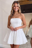 Strapless Sparkly A Line Hot Pink Mini Homecoming Dress With Bow