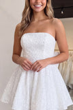 Strapless Sparkly A Line Hot Pink Mini Homecoming Dress With Bow