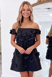 Off The Shoulder Light Pink A Line Mini Homecoming Dress With 3D Flowers