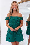 Off The Shoulder Light Pink A Line Mini Homecoming Dress With 3D Flowers