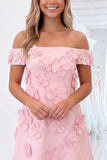 Off The Shoulder Light Pink A Line Mini Homecoming Dress With 3D Flowers