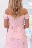 Off The Shoulder Light Pink A Line Mini Homecoming Dress With 3D Flowers