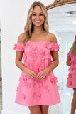 Off The Shoulder Light Pink A Line Mini Homecoming Dress With 3D Flowers