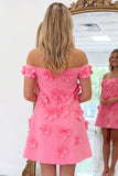 Off The Shoulder Light Pink A Line Mini Homecoming Dress With 3D Flowers
