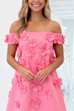 Off The Shoulder Light Pink A Line Mini Homecoming Dress With 3D Flowers