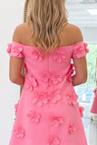 Off The Shoulder Light Pink A Line Mini Homecoming Dress With 3D Flowers