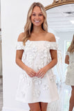 Off The Shoulder Light Pink A Line Mini Homecoming Dress With 3D Flowers