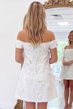 Off The Shoulder Light Pink A Line Mini Homecoming Dress With 3D Flowers