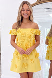 Off The Shoulder Light Pink A Line Mini Homecoming Dress With 3D Flowers