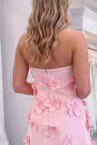Strapless A Line Pink Mini Homecoming Dress With 3D Flowers