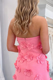 Strapless A Line Pink Mini Homecoming Dress With 3D Flowers