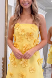 Strapless A Line Pink Mini Homecoming Dress With 3D Flowers