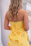 Strapless A Line Pink Mini Homecoming Dress With 3D Flowers