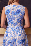 A Line Orange Floral Round Neck Mini Homecoming Dress