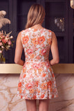 A Line Orange Floral Round Neck Mini Homecoming Dress