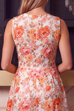 A Line Orange Floral Round Neck Mini Homecoming Dress