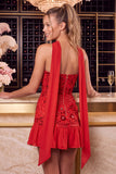 Ruffled Strapless Pink Bodycon Mini Homecoming Dress With Scarf