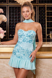 Ruffled Strapless Pink Bodycon Mini Homecoming Dress With Scarf