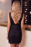V-Neck Pink Floral Sequin Mini Homecoming Dress