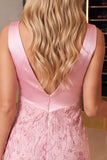 V-Neck Pink Floral Sequin Mini Homecoming Dress