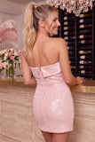 Strapless Sequin Bodycon Pink Mini Homecoming Dress