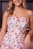 Strapless Fuchsia Appliqued Bodycon Mini Homecoming Dress