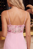 Pink Floral Spaghetti Straps Embroidery Mini Homecoming Dress
