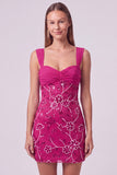 Sequin Bodycon Pink Floral Mini Homecoming Dress