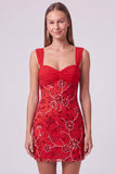 Sequin Bodycon Pink Floral Mini Homecoming Dress