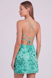 Blue Bodycon Sequin Spaghetti Straps Mini Homecoming Dress