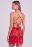 Blue Bodycon Sequin Spaghetti Straps Mini Homecoming Dress
