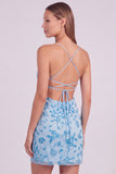 Blue Bodycon Sequin Spaghetti Straps Mini Homecoming Dress