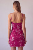 Floral Blue Bodycon Sequin Mini Homecoming Dress