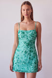 Floral Blue Bodycon Sequin Mini Homecoming Dress