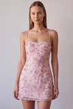 Floral Blue Bodycon Sequin Mini Homecoming Dress