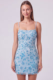 Floral Blue Bodycon Sequin Mini Homecoming Dress