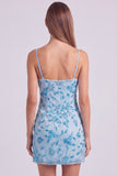 Floral Blue Bodycon Sequin Mini Homecoming Dress