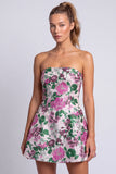 Strapless A Line Blue Floral Mini Homecoming Dress