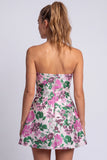 Strapless A Line Blue Floral Mini Homecoming Dress