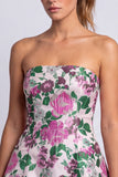 Strapless A Line Blue Floral Mini Homecoming Dress