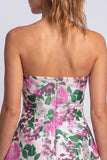 Strapless A Line Blue Floral Mini Homecoming Dress