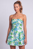 Strapless A Line Blue Floral Mini Homecoming Dress