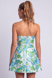 Strapless A Line Blue Floral Mini Homecoming Dress