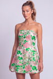 Strapless A Line Blue Floral Mini Homecoming Dress