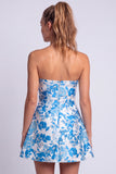 Strapless A Line Blue Floral Mini Homecoming Dress