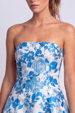 Strapless A Line Blue Floral Mini Homecoming Dress