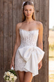 Strapless Corset Ivory Bodycon Mini Engagement Dress With Bow